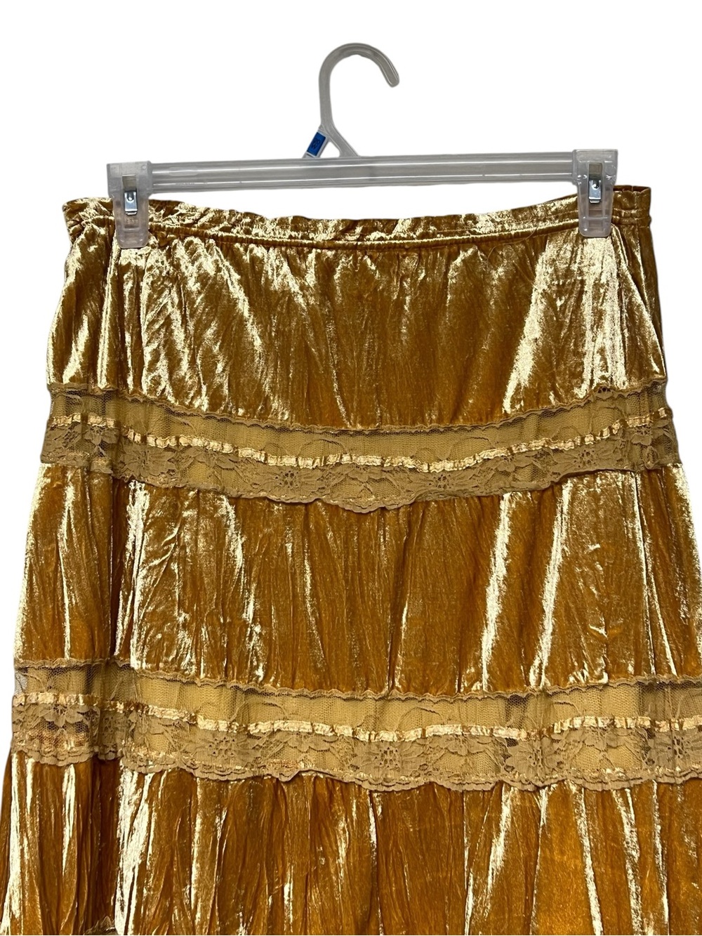 Passport vintage mustard velvet and lace tiered bow midi skirt boho feminine - Picture 4 of 12
